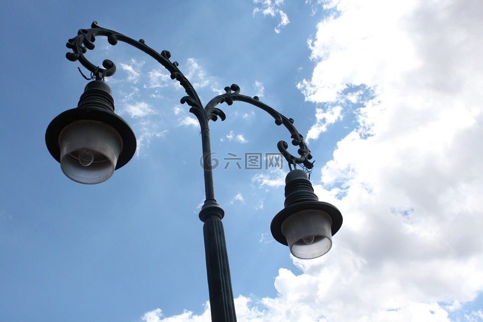 天空,燈,云
