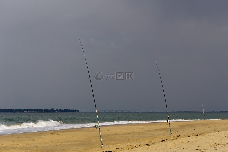 海灘,捕魚,海洋