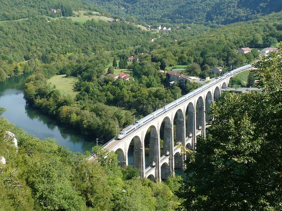 高架橋,河,火車