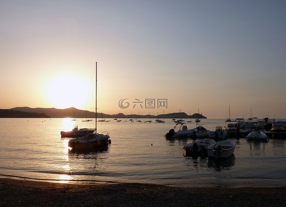端口,日落,背光