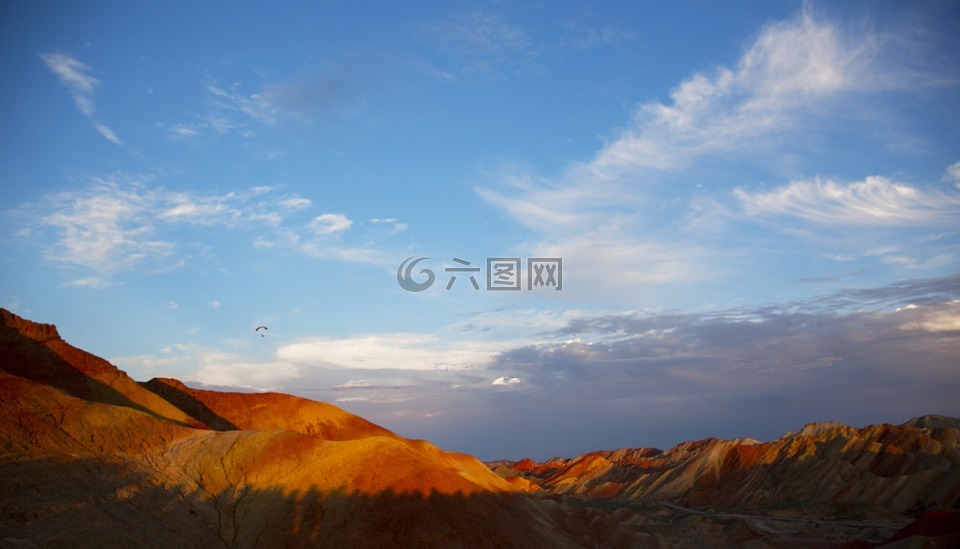 丹霞,藍天,白云