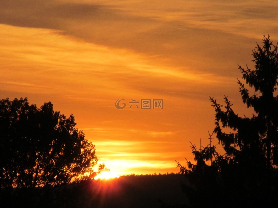 日落,太陽,abendstimmung