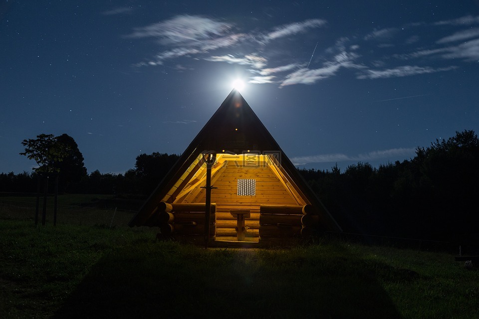 夜,月球,棚屋