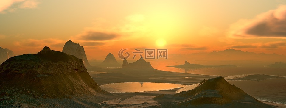 景觀,山,太陽
