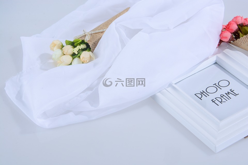 小花,白布,相框