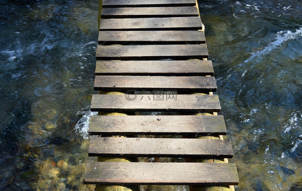 桥,木材,水