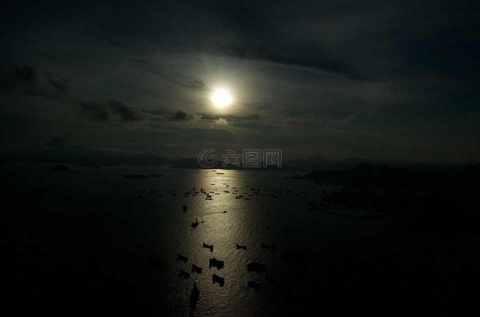 香港海港,船夕陽,穆迪