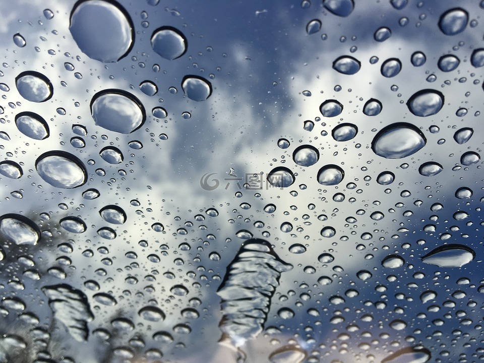 水在玻璃上,水,雨