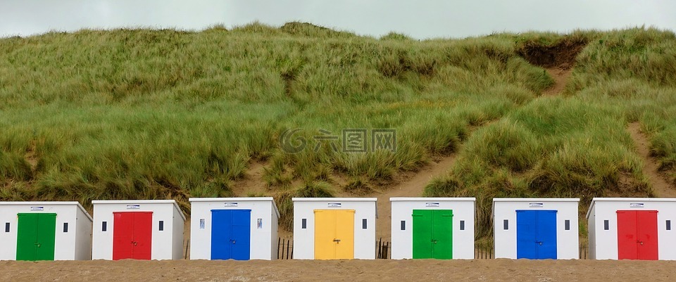 海灘,小屋,海邊