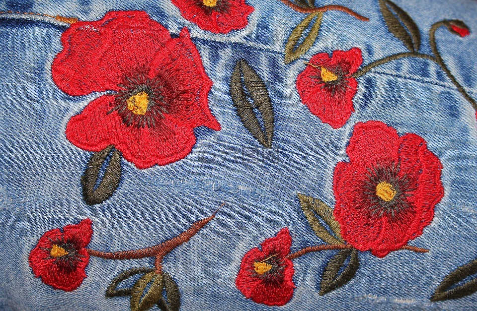 牛仔褲,刺繡,飾品