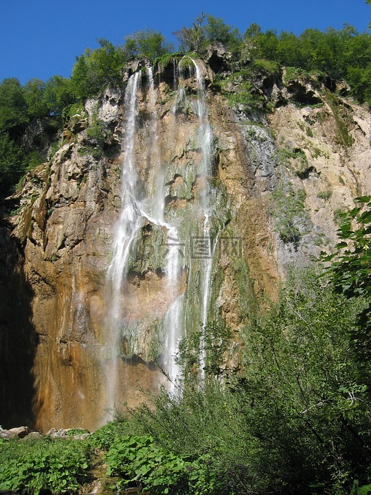 瀑布,plitviche,水
