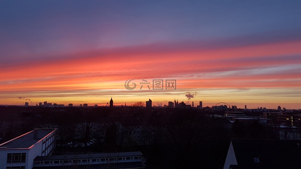 日落,科隆,abendstimmung