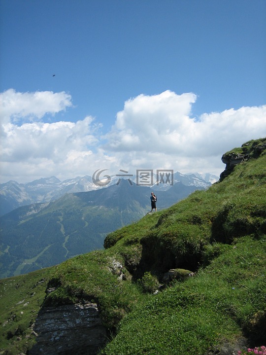 徒步旅行,山,自然