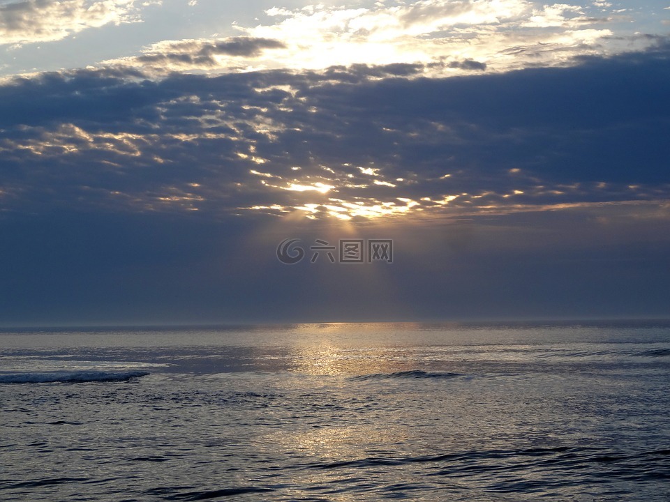 日落,海灘,海灘日落