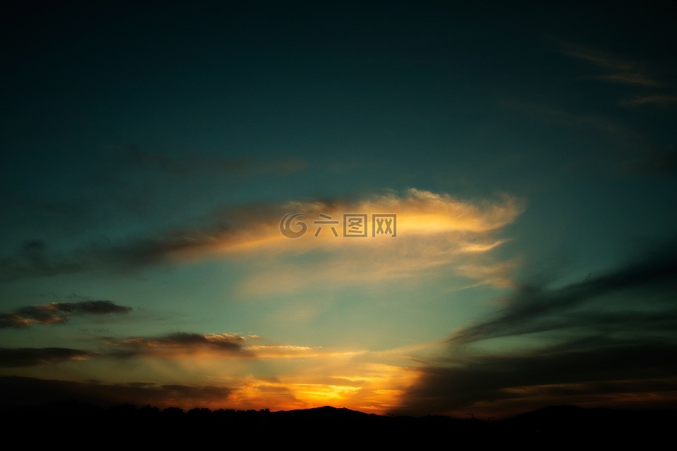 日落,天空,發(fā)光