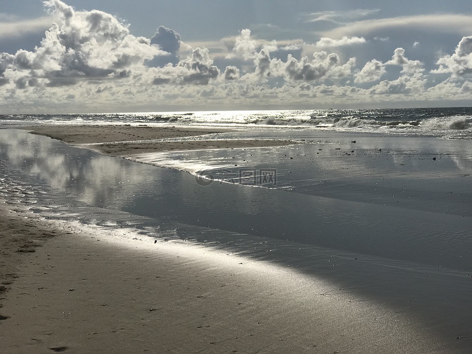 海,海灘,abendstimmung