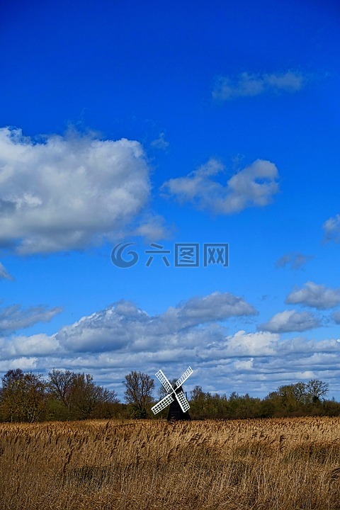 風(fēng)車,景觀,天空