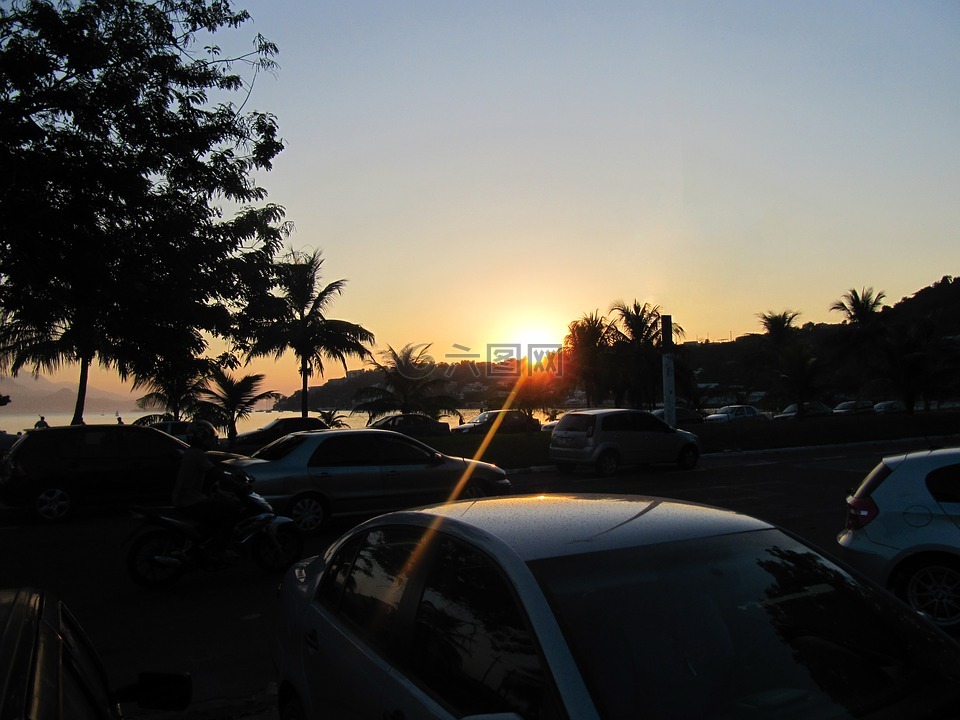 日落,海灘,niterói