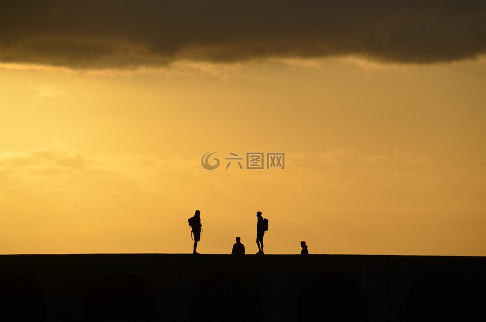 日落,黎明,剪影