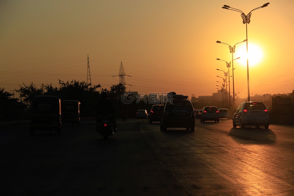 汽车,路,路灯
