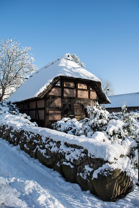 雪,桁架,fachwerkhaus