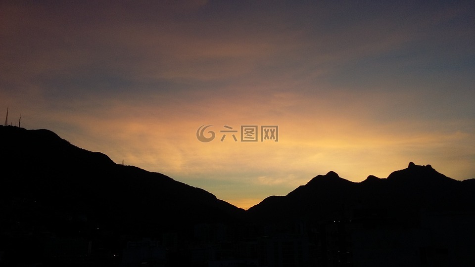 山,小山,日落