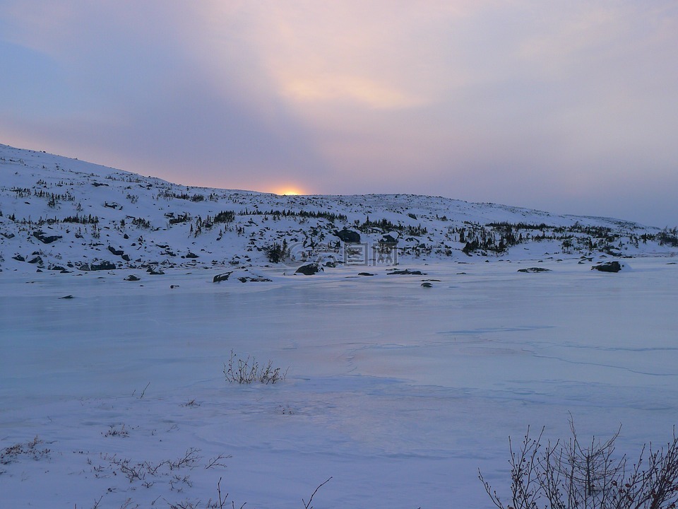 kangiqsualujjuaq,加拿大,日落