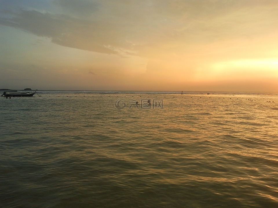 日落,天空,海
