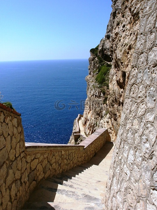 樓梯,石階,海景