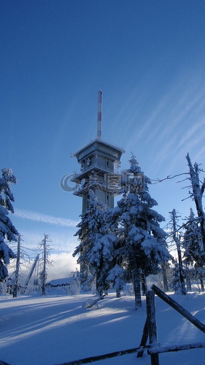 塔,klínovec,雪