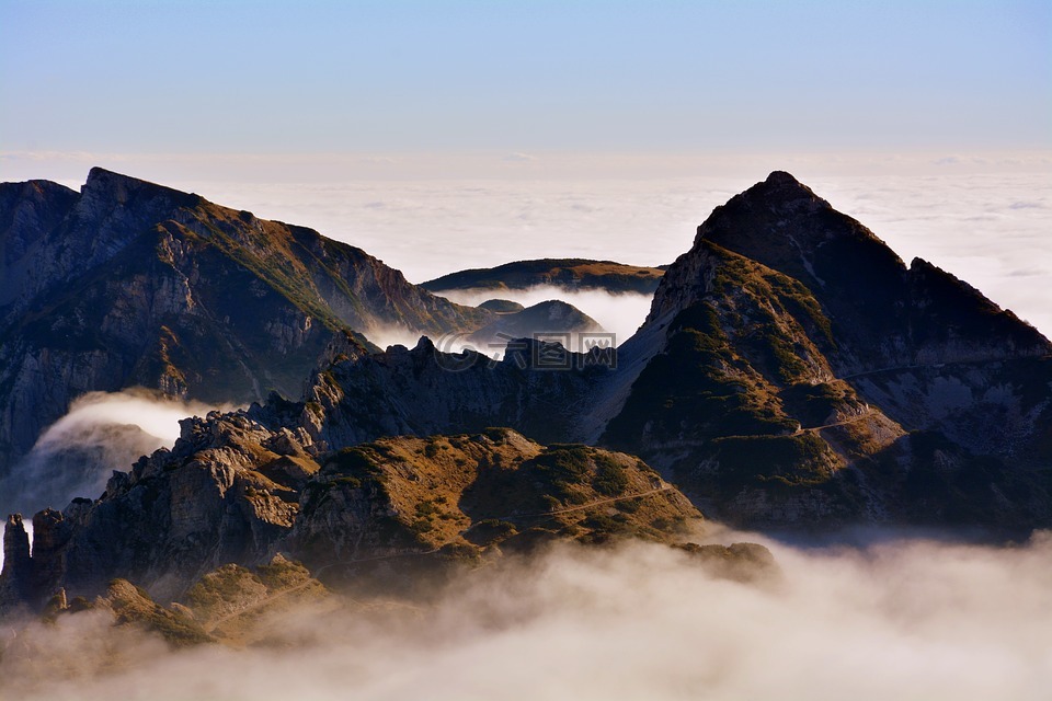 山,云,天空