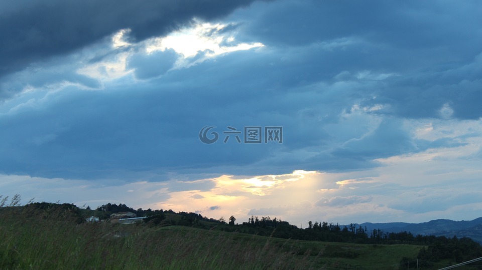 景觀,天空,小山