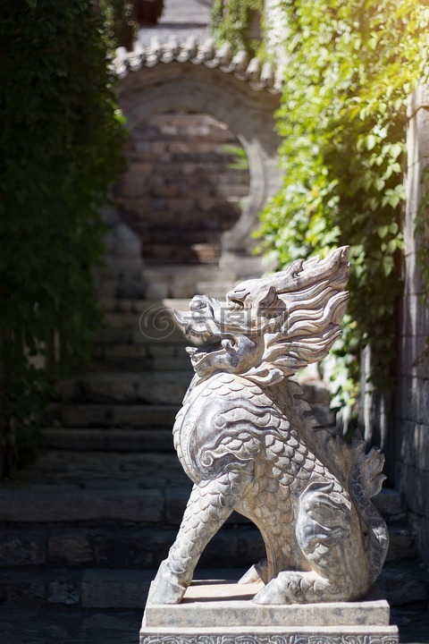 龍,獅子,石