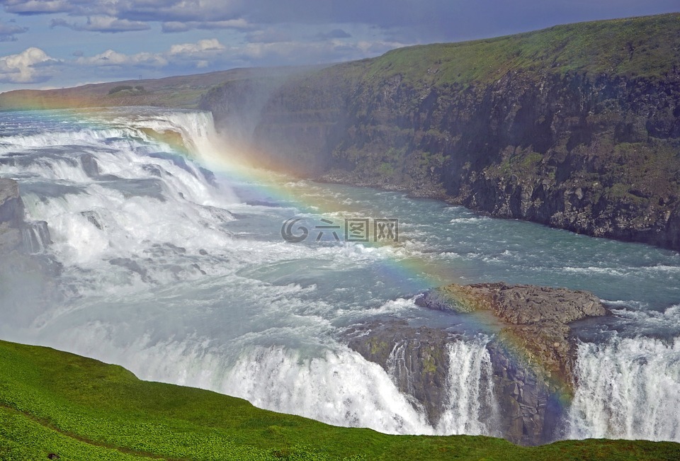 gullfoss,瀑布,冰島