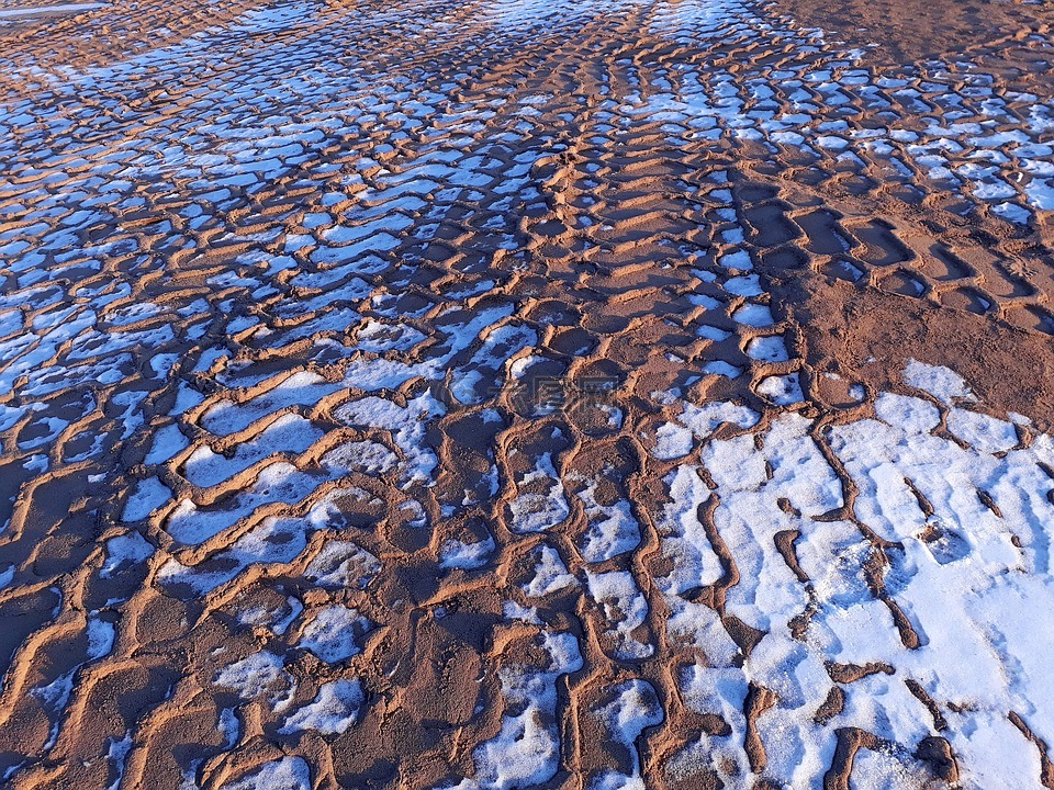 輪胎痕跡,冬天,雪