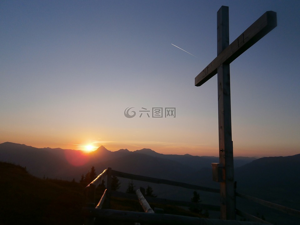 日落,山,首腦會(huì)議的跨