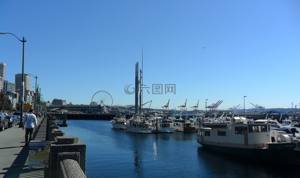 西雅圖,海港,船