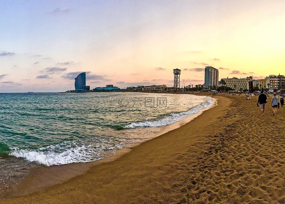 巴塞羅那,海灘,西班牙