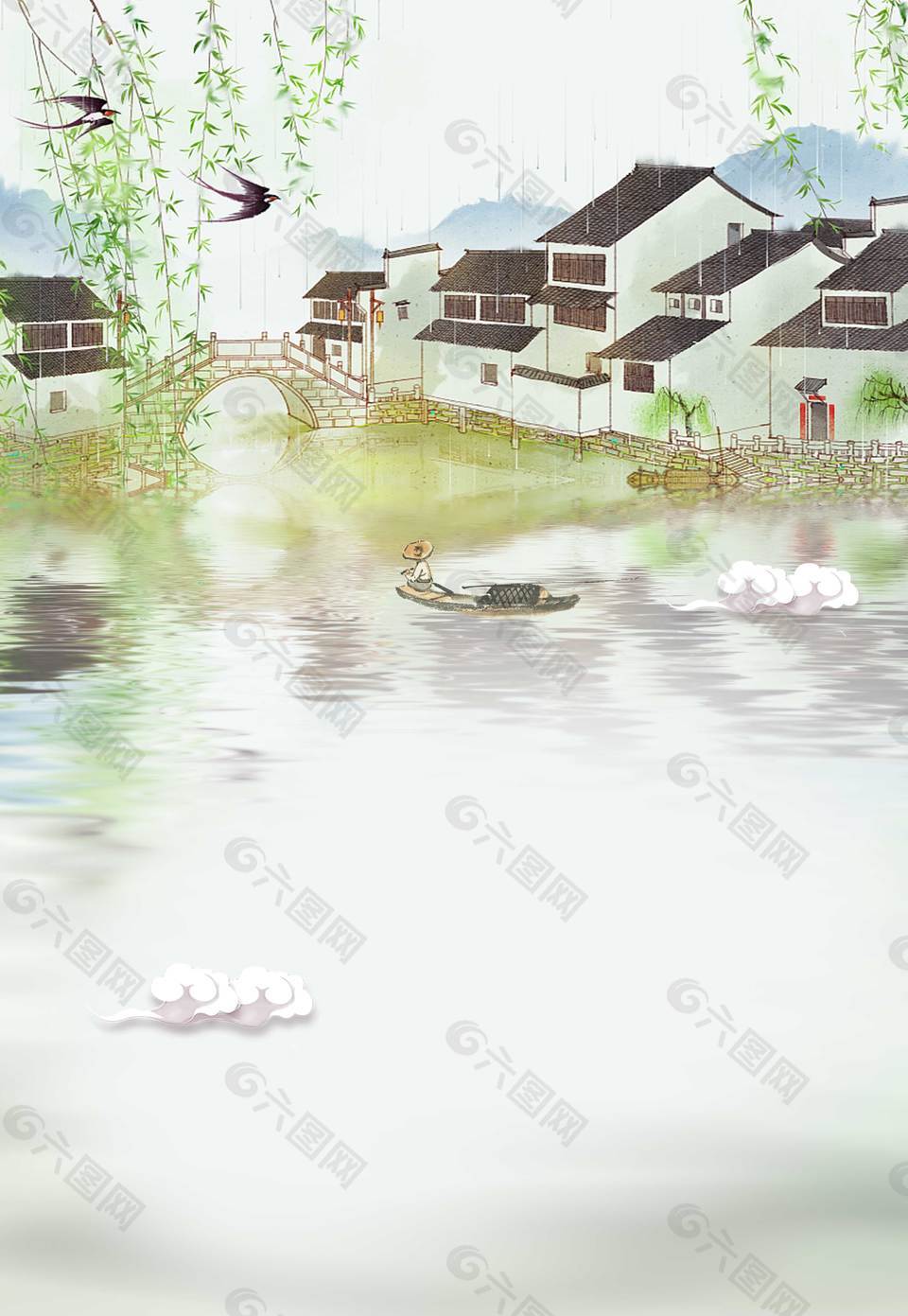 精美古鎮(zhèn)廣告背景