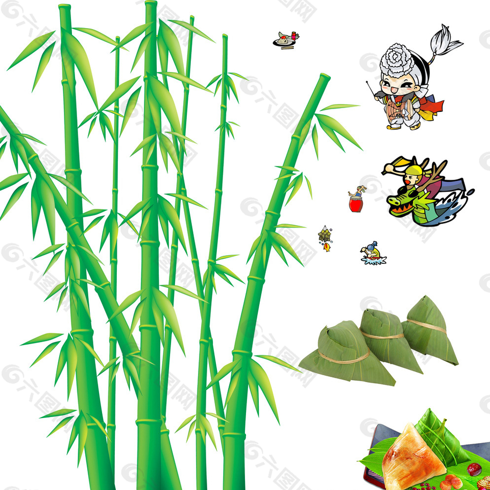 竹子 卡通龍舟 粽子圖片