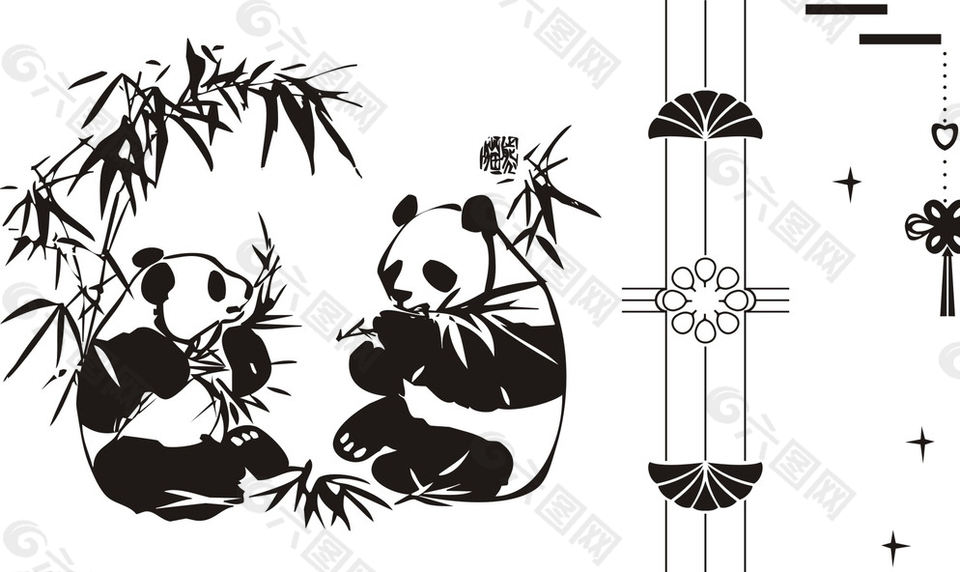 熊貓竹子 中國結(jié)移門圖案圖片