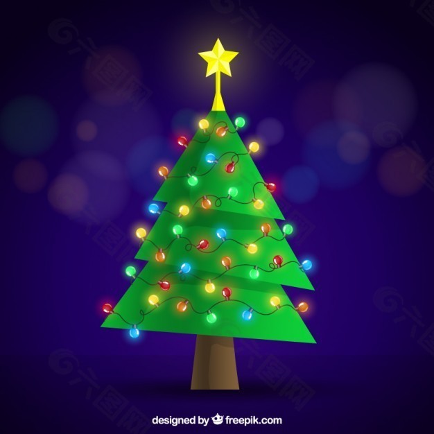 平面圣誕樹(shù)有彩燈裝飾