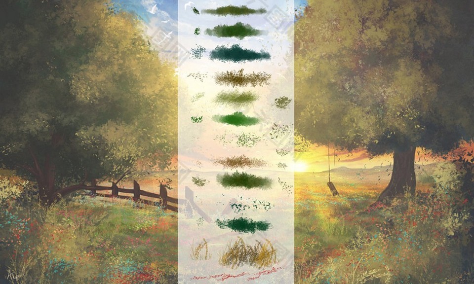 秋季風(fēng)景繪畫元素PS筆刷