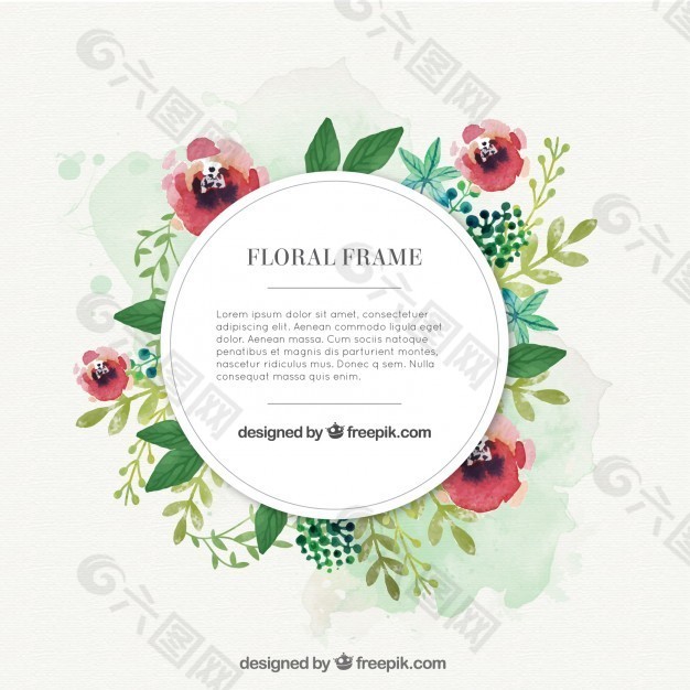 水彩畫的罌粟花和葉花環(huán)