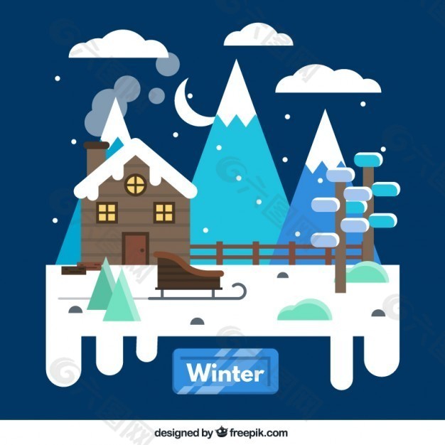 下雪的冬天的小屋