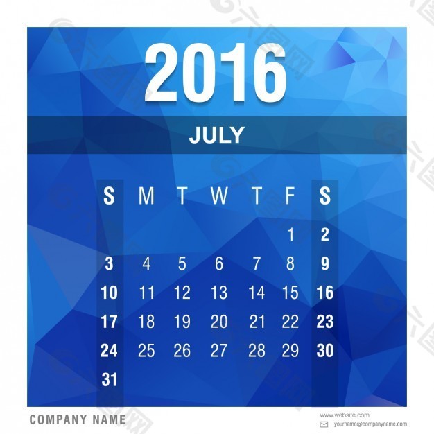 多邊形2016日歷七月