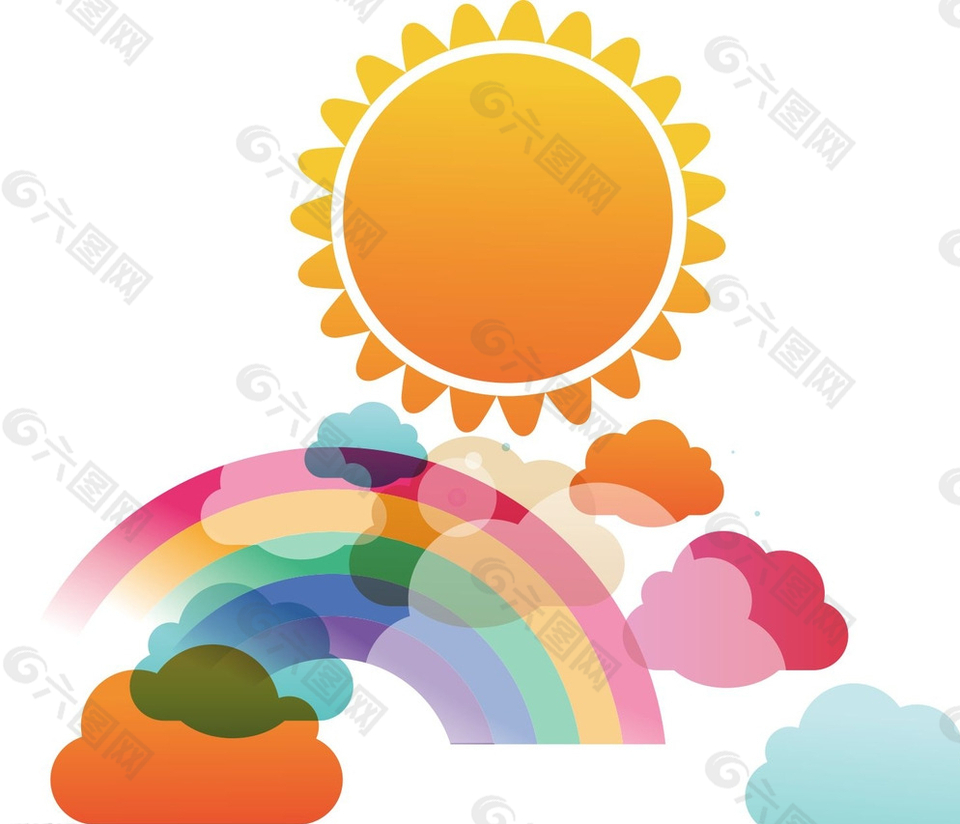 太陽彩虹云朵矢量素材圖片