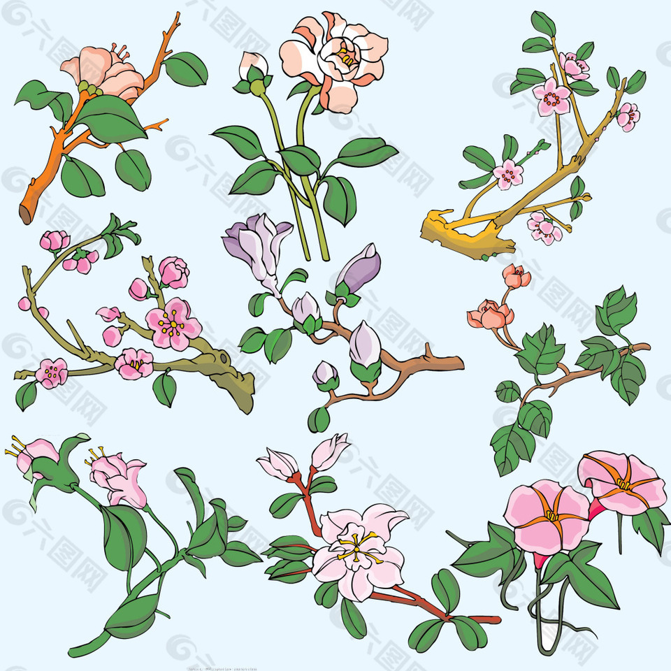 手绘花分层素材
