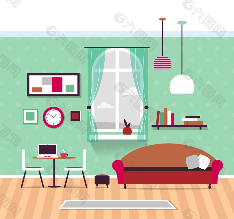 盆栽,客厅,家居,家具,矢量图...