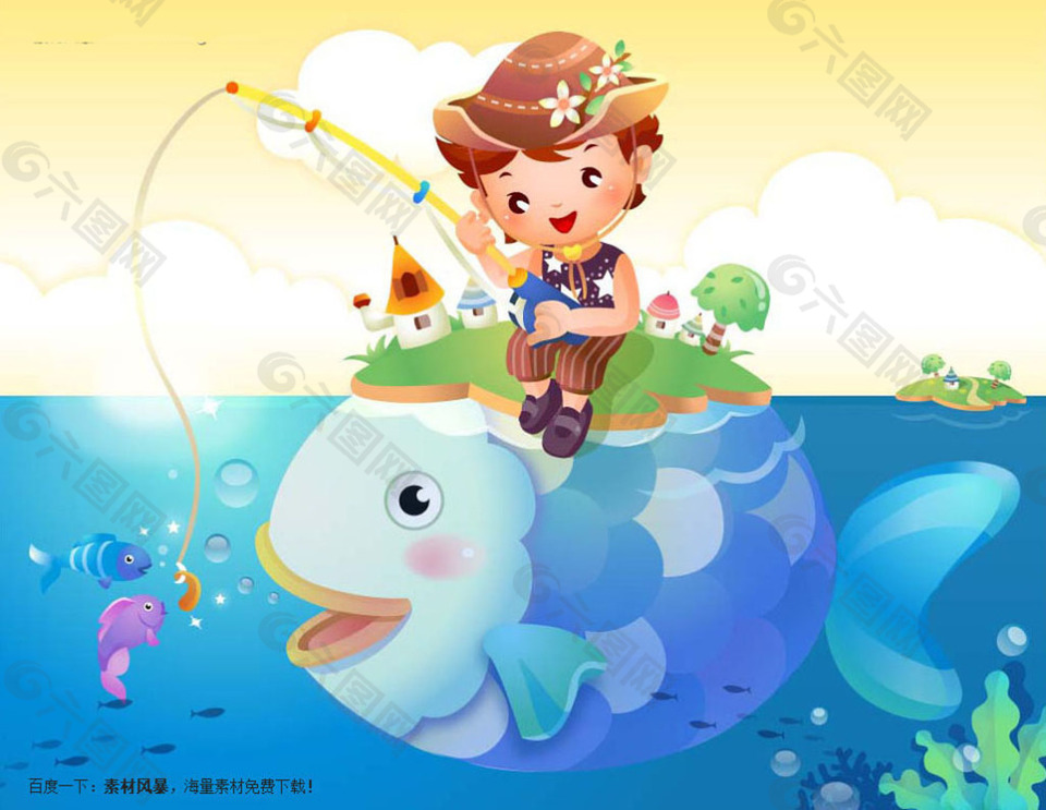 釣魚的卡通兒童
